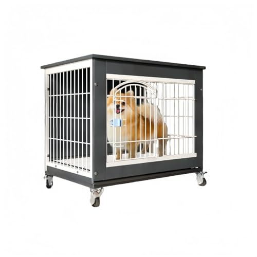 samchu木製室内ケージ/ドッグボックス装飾サイドテーブル兼用モデル小型中型犬用可動トレイ現代的多機能です (グレー+白です,60*47*68cm)