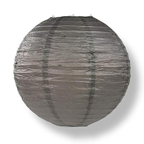 Image of Quasimoon PaperLanternStore Decorative Paper Lantern - (Single, 16-Inch, Driftwood Grey, Even Ribbing) Round Paper Lantern - Ideal Wedding and Party Decor or Home Accent, Lighting Optional