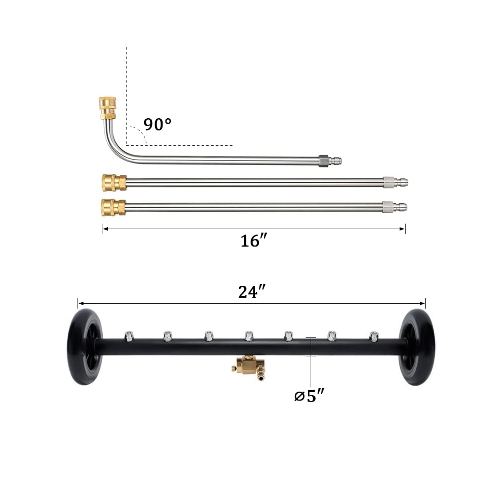 Myjka ciśnieniowa do czyszczenia podwozia, 61 cm szczotka do czyszczenia miotły wodnej, 7 dysz natryskowych z przedłużką, szybkie połączenie 1/4", 275 bar