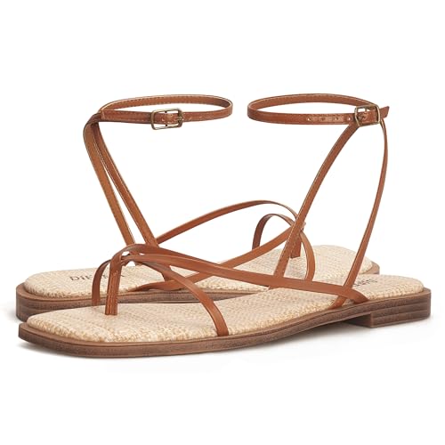 Image of Womens Flats Sandals Square Toe Strappy Ankle Strap Flats