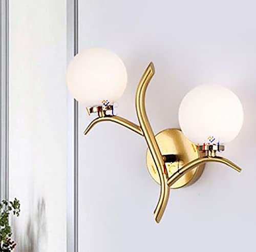 VRCT Milky Glass Globe Wall Mounted Lamp Simplicity Lights Gold Twig Designed Wall Sconce Lighting (Butterfly) ,Corded Electric