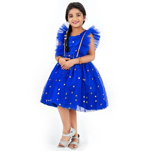 Image of Stanwells Kids Dress for Girls Bow Shade Sequins Embroider Knee Length Frock for Baby Girls Silk Birthday Perfect Dress Frock