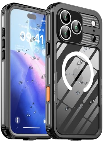 Coque iPhone 17 Pro Max étanche IP68 noire avec protection d'écran intégrée compatible MagSafe