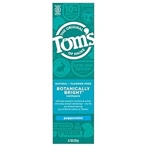 Tom’s of Maine Natural Fluoride-Free SLS-Free Botanically Bright Toothpaste, Peppermint, 4.7 oz. (Packaging May Vary)