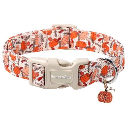 Lionet Paws Fall Dog Collar- Cute Orange Pumpkin White Dog Collars with Plastic Buckle and Pumpkin Pendant Light Adjustable Dog Collars for Small Medium Dogs