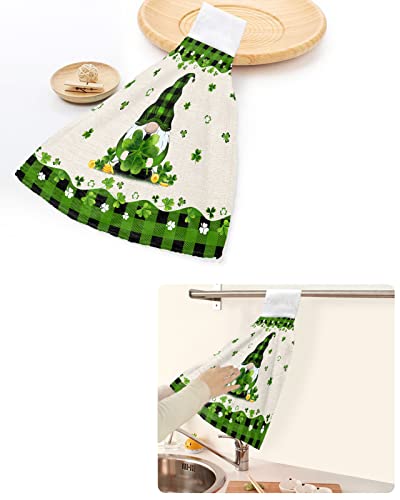Chaven Home St. Patrick's Day Kitchen Hanging Towel,Hand Towels With Loop Irish Dwarf With Celtic Leaf On Linen 1 Pack Soft Absorbent Tie Towel For Bathroom Shamrock Plant Plaid Tea Bar Dish Cloths #TOP5