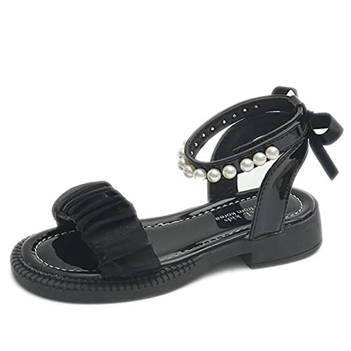 Toddler Baby Girl Child Summer Shoes Lace Sandals Non Slip Soft Sole Open Toe Shoes Elegant Princess (Black, 1 Big Kids)