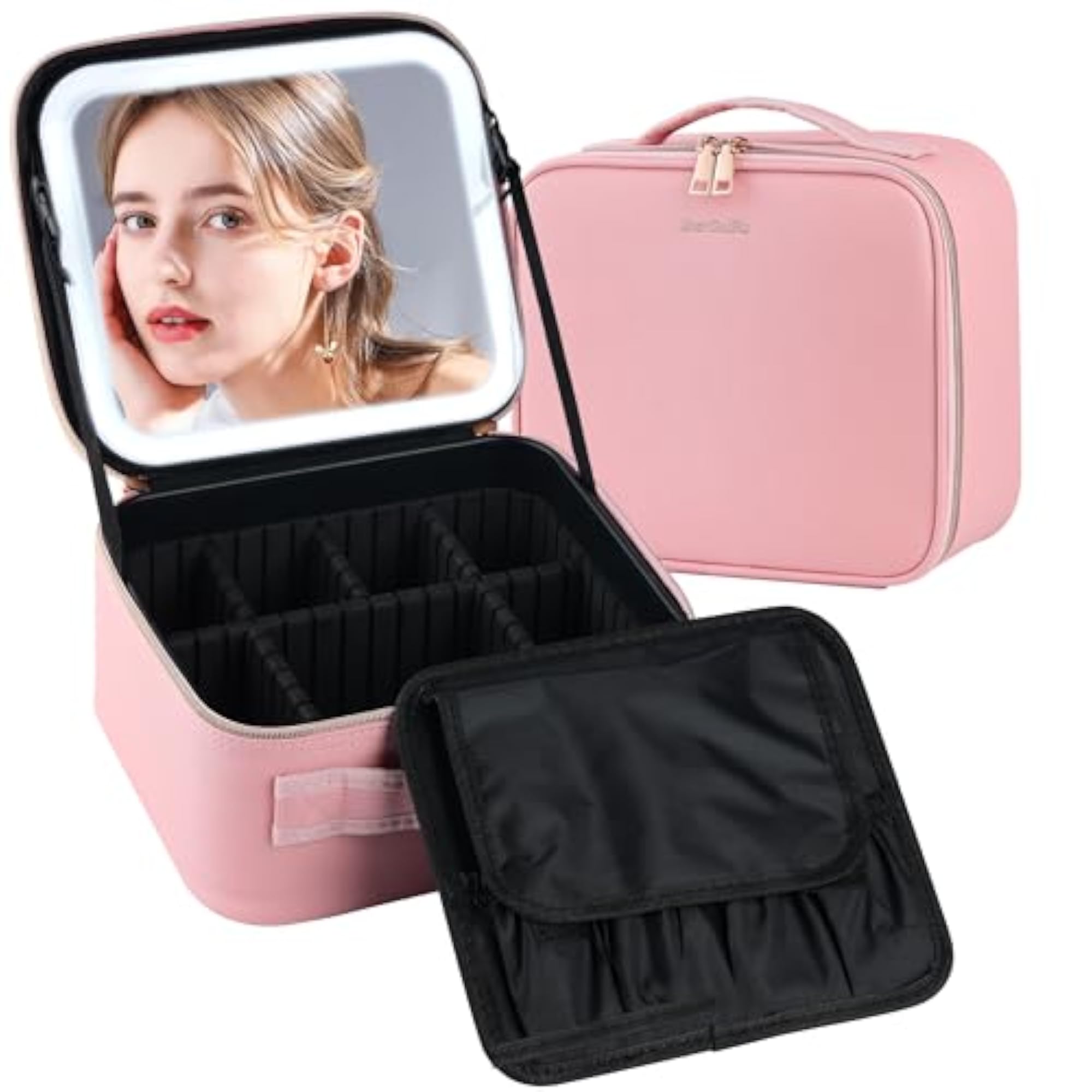 Large Travel Makeup Bag with Mirror, Professional Organizer