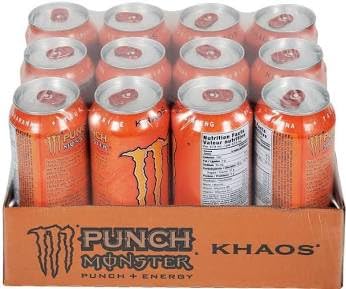 Monster Khaos Energy Drink + Juice, 16 fl oz Cans, 12 Count Pack (EXP: 9/2026) Discontinued/Rare Khaos