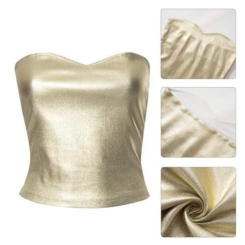 Women Fashion Strapless Metallic Crop Tube Top Nightclub Backless Sweetheart Neck Bustiers Bandeau Vests2