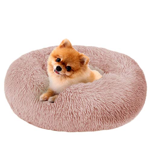 MFOX Calming Dog Bed (S/M/L/XL) for Medium and Large Dogs Comfortable Pet Bed Faux Fur Donut Cuddler Up to 15/30/50/90lbs
