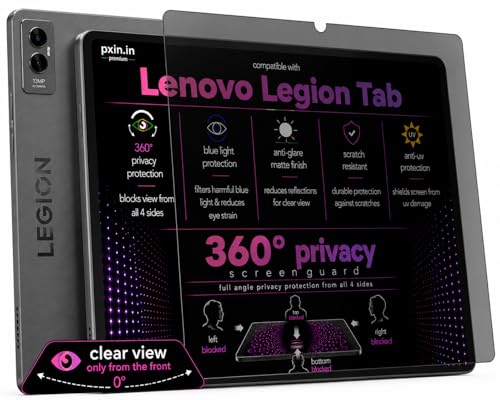 Image of Pxin 360 Pro Privacy Screen guard compatible with Lenovo Legion Tab | Anti Glare | Anti UV | Anti Blue | Anti Reflection | Privacy Filter | Unbreakable Build