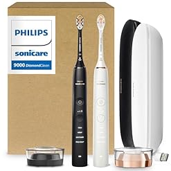 Philips Sonicare DiamondClean 9000 Electric Toothbrush 2-Pack | App-Enabled, Pressure Sensor, 12 Modes, USB Charging Case, Black & Rose Gold