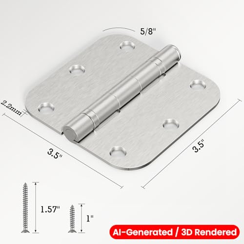 Image of 12 Pack Brushed Nickel Hinges 3.5 Inch X 3-1 /2 inch 5 /8 inchRadius Durable No Squeak Rounded Interior Exterior Integral Ball Bearing Door Hinges for Flat Bifold Office Bedroom Dorm Indoors New Home Essentials
