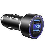 Zigarettenanzünder USB Adapter, BOLTHO 24W 4.8A Dual-USB Mini Auto Ladegerät mit LED Digital Voltmeter, 12V/ 24V USB Schnellladung Auto Adapter Kompatibel mit Allen Arten von Smartphones