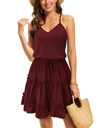 Image of Newshows Women's Summer Casual Dress Cute A Line Ruffle Hem Flattering Fit Beach Vacation Sundress