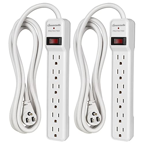 DEWENWILS 2-Pack Power Strip Surge Protector, 6Ft Long Extension Cord with Protected Indicator Light, Low Profile Flat Plug Power Bar, 15 Amp Circuit Breaker, 560 Joules, Wall Mount, White, UL Listed