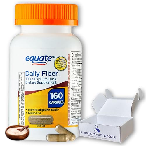 Equate Daily Fiber - Psyllium Husk Capsules 160ct (Pack of 1) - Supplement for Regularity & Digestive Support, Boxed by Fusion Shop Store