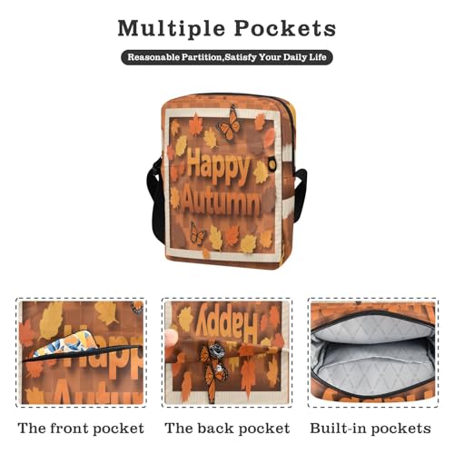 messenger bag Small Crossbody Bags For Women Women's Cross Body Purse Adjustable Strap for Travel Travel- Buffalo Orange Brown Butterflies2