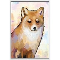 SIGNWIN Framed Canvas Wall Art Cute Nursery Baby Fox in Brown and Pink Animals Wildlife Oil Painting Modern Art Contemporary Portrait Fun Pastel for Living Room, Bedroom, Office - 16