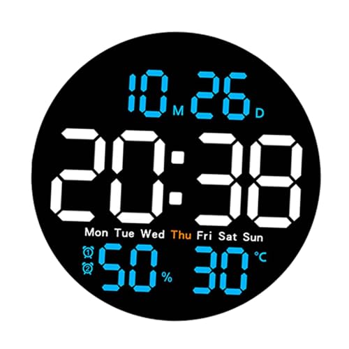 Colcolo Horloge Murale LED, Horloge numérique, Cadeau pour Enfants et Adultes, Calendrier muet, Horloge électronique, réveil, pour Chevet, Restaurant, Bleu Ciel