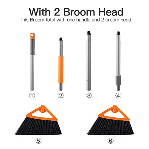 Cleanhome Outdoor Broom For Sweeping With 2 Heads, Commercial Household Heavy-Duty Long Handle Deck Broom, Indoor Kitchen Broom For Garage Courtyard Lobby Sidewalks Office Home School #TOP4