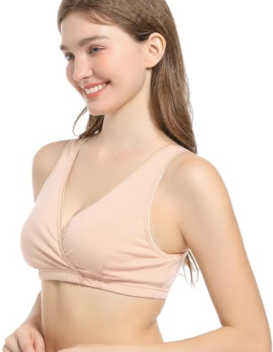 Image of CAKYE 3 Pack Cotton Maternity Nursing Bras Breastfeeding Sleep Bralette