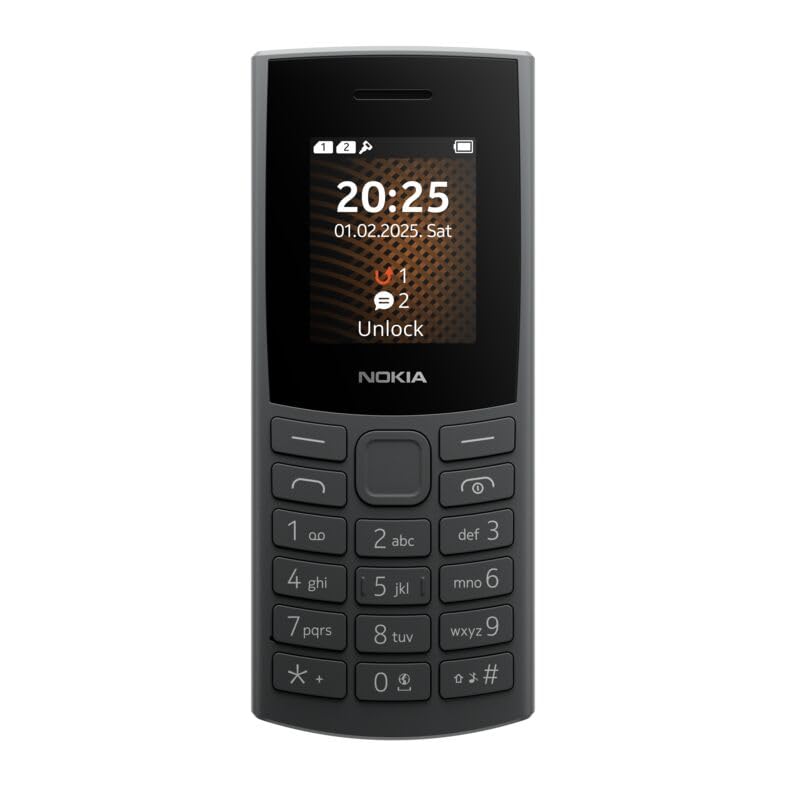 Nokia 105 4G 2025 Téléphone portable 4G, noir, double SIM, écran 1,8 pouces, batterie 1020 mAh, radio FM
