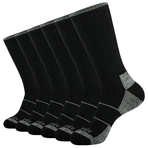 JOYNÉE Mens Crew Full Cushion Athletic Running Socks with Moisture Wicking Mid-Calf Casual Socks 6 Pack, Black(6 Pairs), Sock Size 10-13/Shoe Size 6-12 Cover