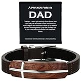 ARK & BAY 'A Prayer For My Dad' Christian Leather and Rosewood Cross Bracelet For Men In Gift Box | Meaningful Religious Scripture Jewelry For Him | Catholic Watch Strap Style Wristband From Son or Daughter