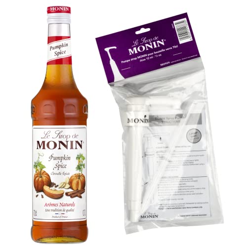 MONIN - Kürbissirup mit würzigem Geschmack & Siruppumpe – für Kaffee, heiße Schokolade, Cappuccino oder Latte – natürliche Aromen – Glasflasche – 70 cl