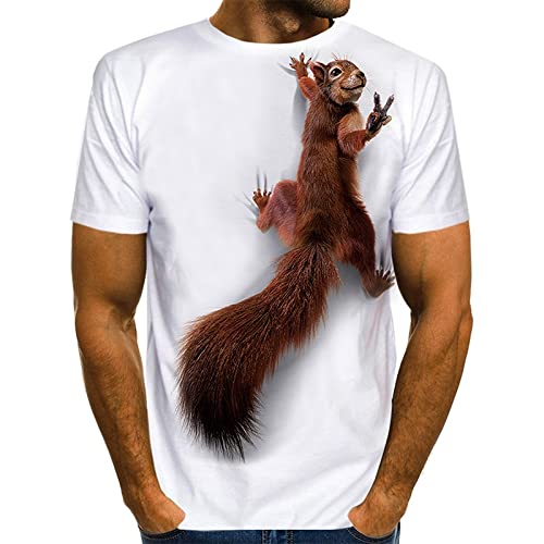 T-Shirt Homme T-Shirt Écureuil pour Hommes, Chemise Imprimée 3D T-Shirts Graphiques Animaux, Joli Motif Hauts Hommes/Femmes Mignon Chiot Visage T-Shirt Drôle pour Animaux De Compagnie,S14,3XL Cover