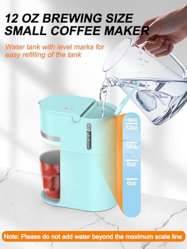 Image of Single Serve Coffee Maker for K-Cup and Ground Coffee,Fast Brew,6-12 oz Brew Sizes One Cup Coffee Machine Fits 5.5 inch Mugs,One-Button Coffee Maker with Descaling Reminder,Light Blue,9.45 Inches