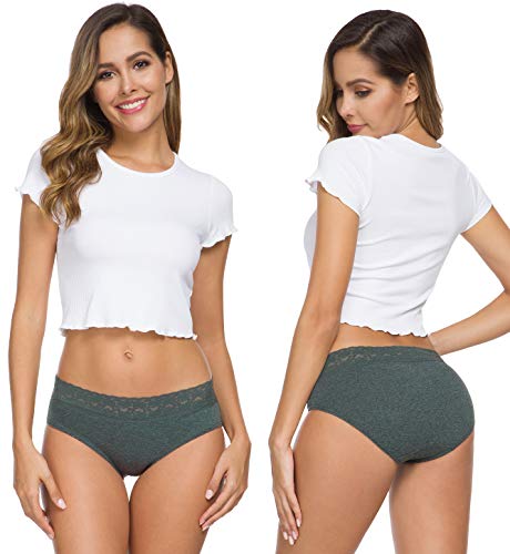 Aymeff Womens Underwear Cotton Bikini Panties Lace Soft Hipster Panty Ladies Stretch Full Briefs 5 Pack #TOP4