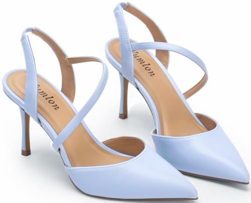 Image of Closed Toe Slingback Heels Wedding High Stiletto Heel for Women 3.3 Inch Ankle Strap Pointed Toe Pumps Prom Dress Bride Shoes for Dinner Party Sexy