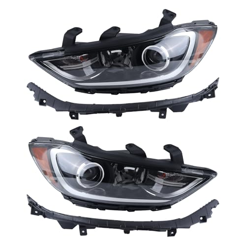 FEIDKS 4pc Halogen Headlights Head Lamps Assembly Mounting Brackets Compatible with 2017 2018 Hyundai Elantra Driver and Passenger Side Replace# 92101F3000 92102F3000 86553F2000 86553F3000