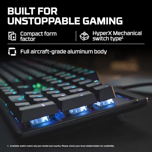 Image of HyperX Alloy Origins Mechanical USB Gaming Keyboard Software-Controlled Light and Macro Customization, Compact Form Factor, Clicky Switch, Blue, RGB LED Backlit, Black (HX-KB6BLX-US)