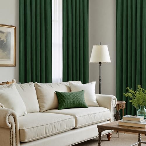 LAMIT Velvet 90 Inch Curtains for Living Room, Emerald Green Thermal Insulated Room Darkening Drapes Noise Reducing Back Tab and Rod Pocket Christmas Panels for Bedroom, Set of 2 Panels, 52 x 90 Inch