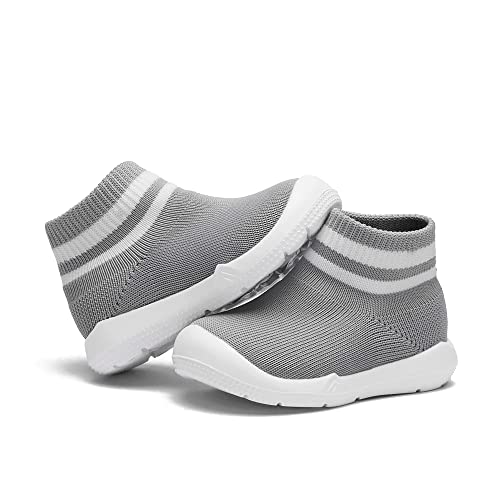 Engtoy Baby Sock Shoes Baby Walking Shoes Infant Non-Slip Breathable Slippers with Soft Rubber Sole Baby Boys Girls Slip On Sneakers Grey3