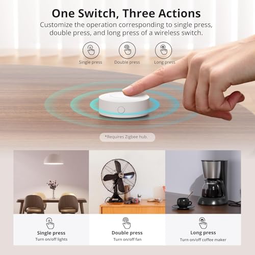 Image of SONOFF Zigbee Switch, SNZB-01P Wireless Push Button, Supports to Create Smart Scenes, Trigger the Connected Devices on eWelink APP with Three Control Options, SONOFF ZigBee Bridge Required, 2Pack