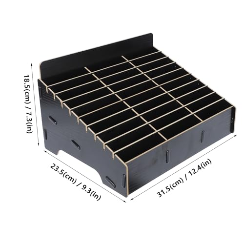 Operitacx Mobile Phone Storage Box with Lid 30 Compartments Wooden Desk Organiser for Classroom Office Repair Shop Desktop Storage - Image 3