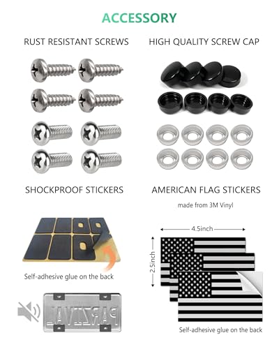 Image of American Flag License Plate Frame - 2 Pack Black Patriotic Car Tag Frames