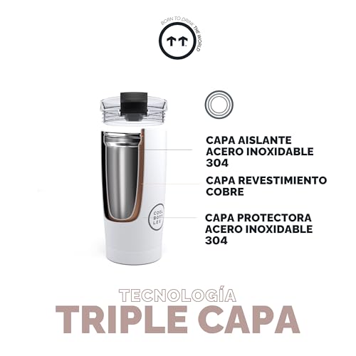 Vaso térmico Cool Bottles de 550 ml sin BPA para llevar café sin derrames. 7