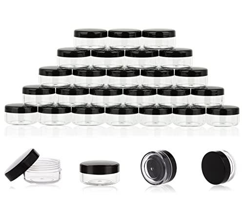 Image of 10 Gram Sample Containers with Lids, Small Containers with Black Lid