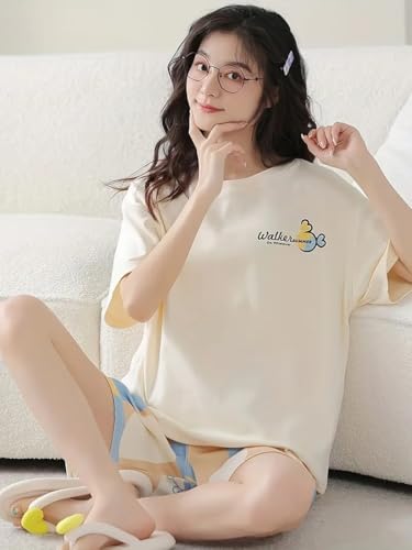 Image of Louis Luxe Cotton Blend Womens Korean Night Dress || Short Pyjama Set || Korean Nightsuit || Women Nightwear ||Round Neck Short Sleeve Nightsuit || Loungewear || Everyday Nightdress