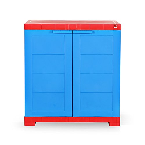 Image of Cello Novelty Compact Bookshelf, Red & Blue | 2 Dustproof Doors | Space Saving Cupboard | Plastic Book Shelf | Multipurpose Book Shelf for Home, Office | Book Organizer for Library