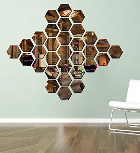 Image of Bikri Kendra - 35 Hexagon Brown with 20 Butterfly Silver Stickers for Wall, Decor Sticker, Wall Mirror, Acrylic Stickers,