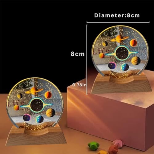 Image of Acrylic 3D LED Night Lamp with Wooden Base | Space Theme Galaxy Light | Warm Light Table Lamp for Home Decor, Bedroom & Gifts | Aesthetic Night Light for Kids & Adults