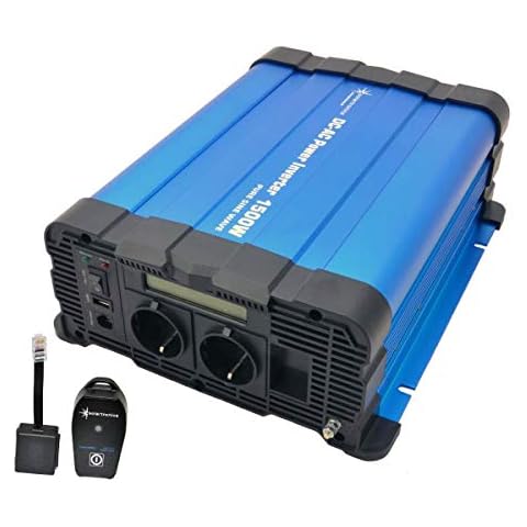 solartronics Spannungswandler FS1500D 12V 1500/3000 Watt Reiner Sinus BLAU m. Display mit Fernbedienung Funk - CRW80 Cover