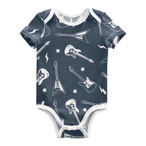 Image of Mazeann Guitar Baby Bodysuits Soft Cotton Short Sleeve Baby Clothes for Girls Boys, 3-6 months